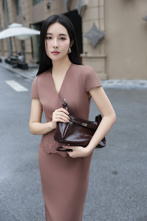 Sixdo Brown Woven Pencil Dress